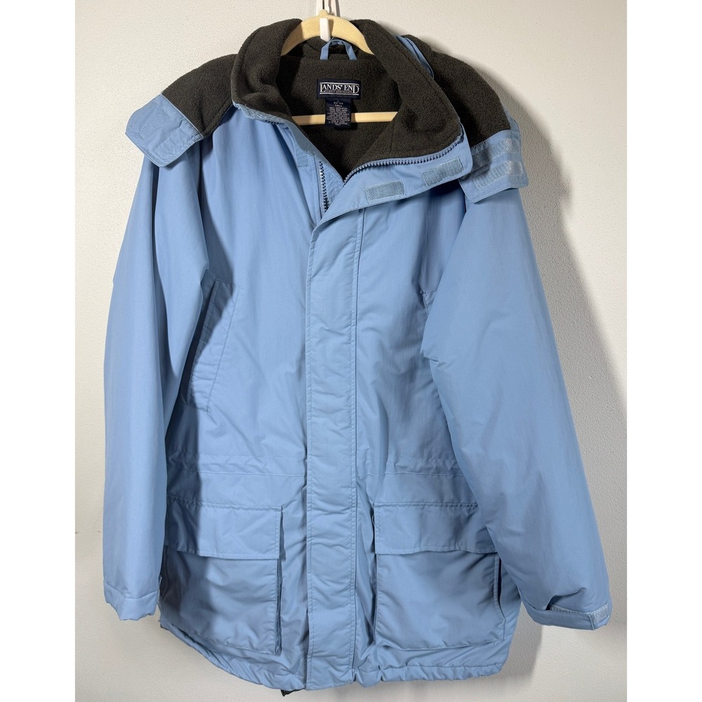 Lands' End Mens Jacket Size L Blue Fleece Lined Parka Hooded Squall Gorpcore
